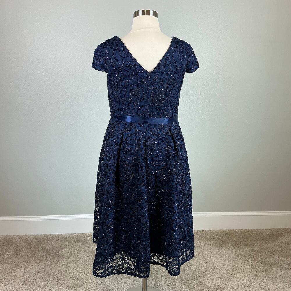 Alex Evenings Navy Blue Cocktail Dress Size Beaded Lace Fit and Flare Size 14W - Picture 7 of 12